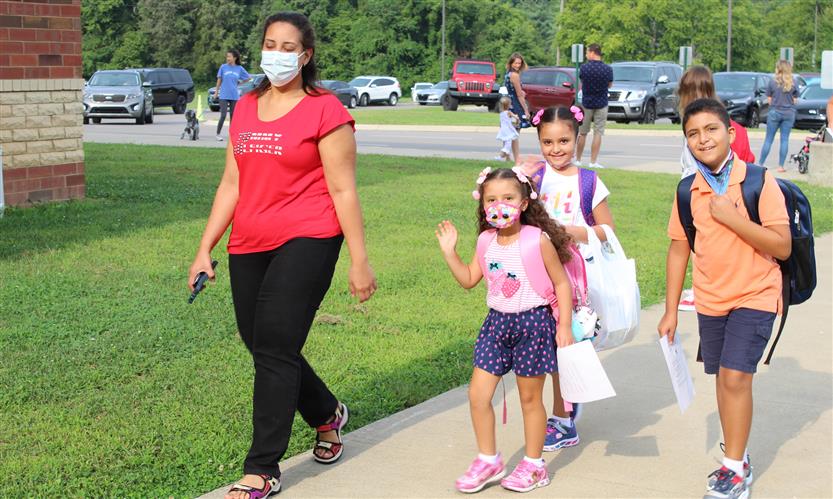 Students walk to school